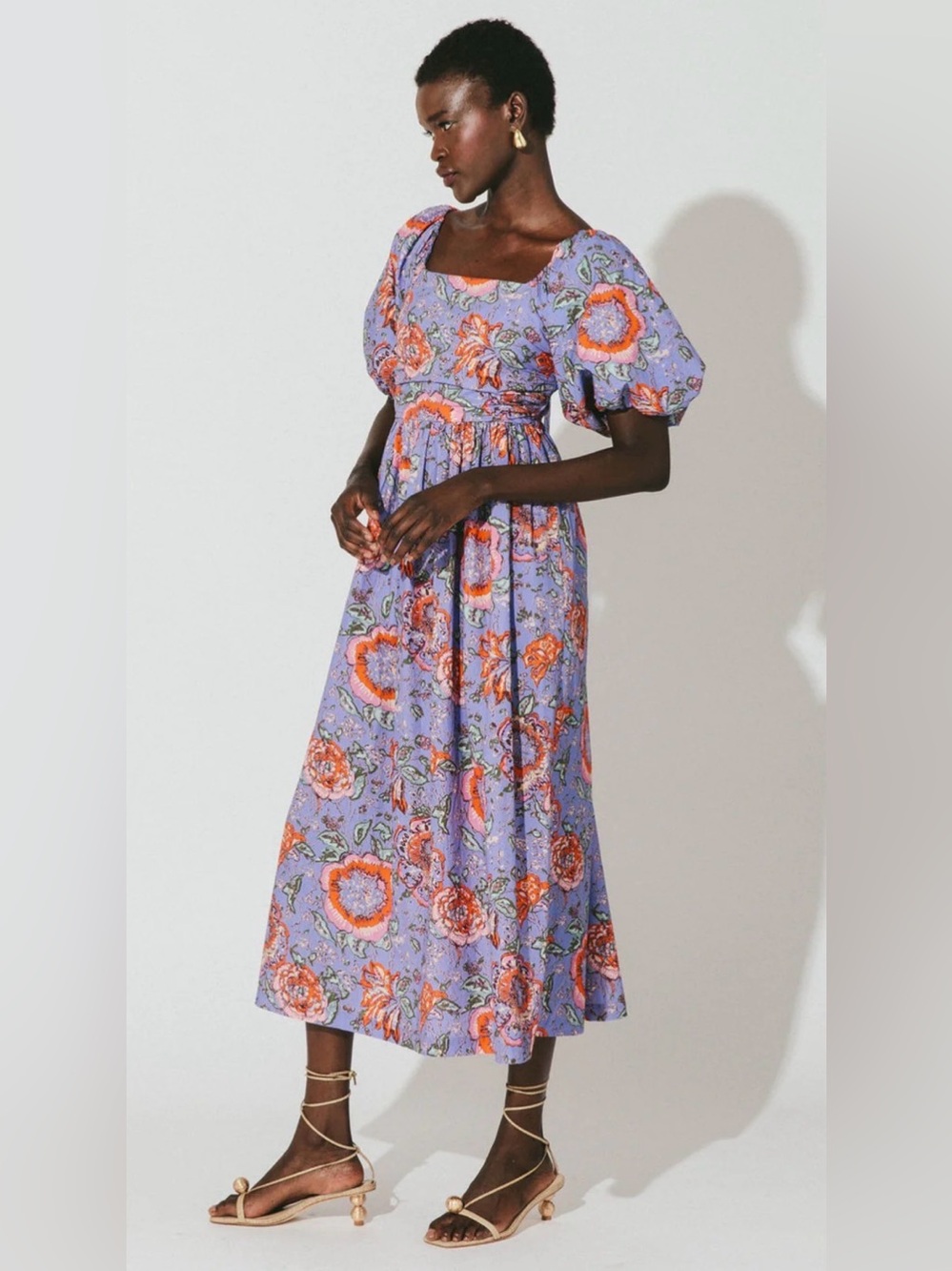 Cleobella Darlene Midi Dress S Manika Floral Puff Sleeve Cottagecore Romantic - Picture 2 of 7